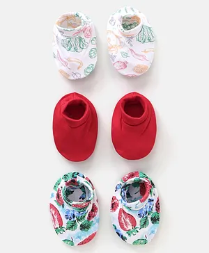 Bonfino Cotton Booties Floral Print Pack Of 3 - Pink