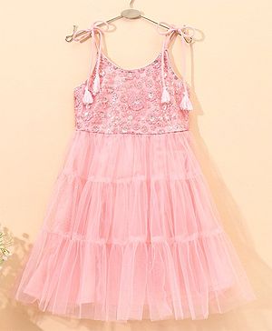 Babyhug Singlet Embroidered Ethnic Dress with Sequins Detailing - Pink