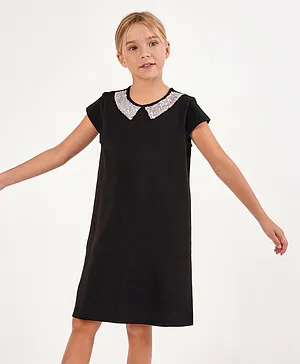 Primo Gino Knit Party Dress With Sequin Collar Detail - Black