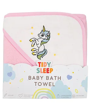 Tidy Sleep Premium Hooded Towel Cum Wrapping Sheet Unicorn Print - Pink