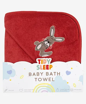 Tidy Sleep Premium Hooded Towel Cum Wrapping Sheet Bunny Print - Red