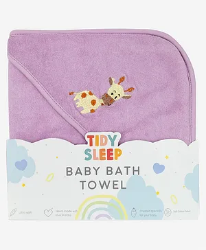 Tidy Sleep Premium Hooded Towel Cum Wrapping Sheet Giraffe Print - Purple