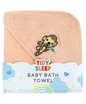 Tidy Sleep Premium Hooded Towel Cum Wrapping Sheet Monkey Print - Peach