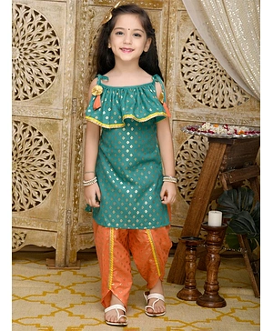 Saka Designs Sleeveless Kurta & Dhoti Style Salwar Set with Zari - Green Rust