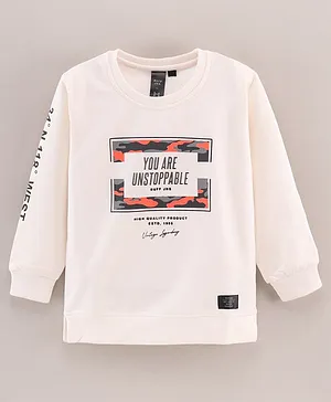 Ruff Full Sleeves T-Shirt Text Print - Offwhite