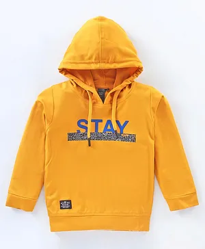 Ruff Cotton Woven Full Sleeves Hooded T-shirt Text Print - Yellow