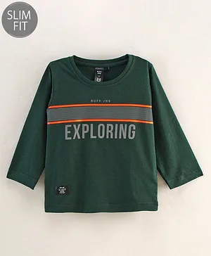 Ruff Full Sleeves T-Shirt Text Print - Green
