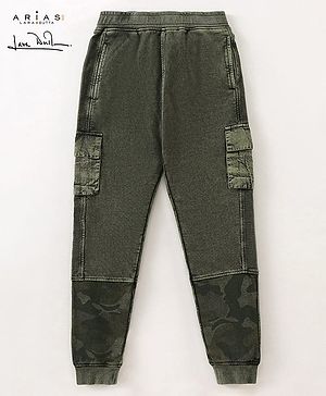 Arias Cotton Terry Looper Knit Jogger With Print Detail -Olive