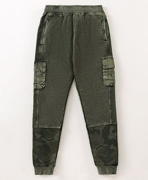 Arias Cotton Terry Looper Knit Jogger With Print Detail -Olive