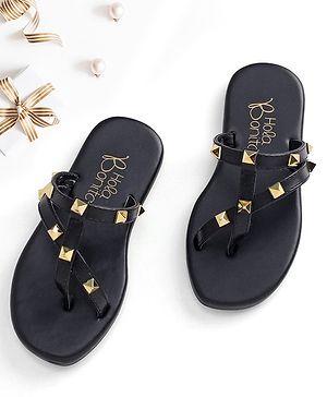 Hola Bonita Party Wear Slip On Sandal Studded Design - Black