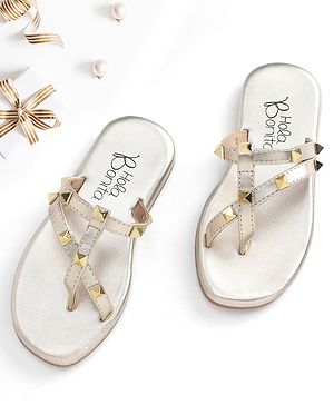 Hola Bonita Party Wear Slip On Sandal Studded Design - Gold