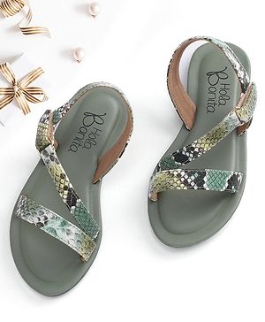 Hola Bonita Party Wear Slip On Sandal - Green