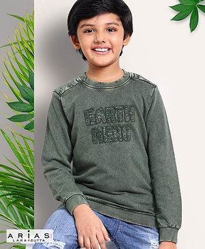 Arias Cotton Terry Sweatshirt with quilited shoulder and Applique embroidery -olive