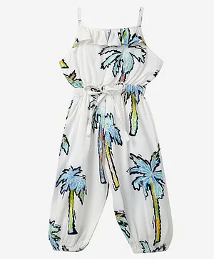 babywish Sleeveless Palm Tree Print Jumpsuit - White