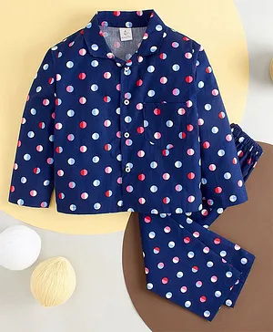 babywish 100% Cotton Full Sleeves All Over Spheres Printed Night Suit - Blue