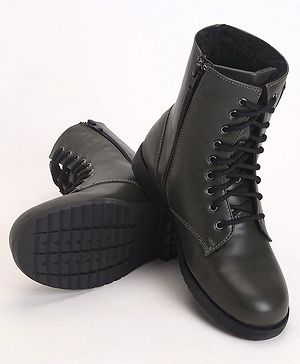 Pine Kids Winter Boots With Zipper & Lace Closure - Green