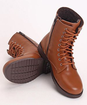 Pine Kids Winter Boots With Zipper & Lace Closure - Brown