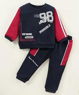 ToffyHouse Full Sleeves Sports Winter Wear Suits Text Print - Navy Blue