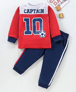 Babyhug Full Sleeves T-Shirt & Lounge Pant HD Print - Red Navy