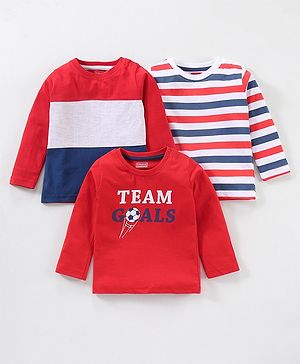 Babyhug Full Sleeves Tee Text Print Pack of 3 - Red White