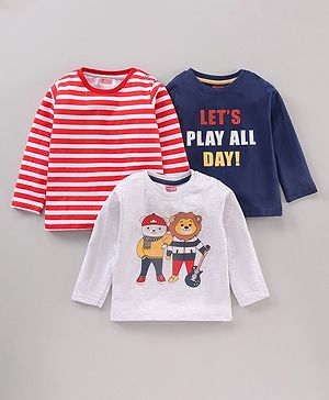 Babyhug Cotton Full Sleeves T-Shirt Stripes Print Pack of 3 - Multicolour