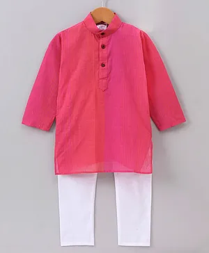 Ridokidz Full Sleeves Striped Kurta & Pajama Set - Pink