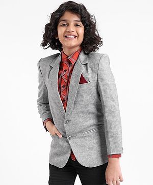 Pine Kids Full Sleeves Textured Blazer - Grey