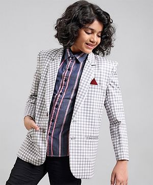 Pine Kids Full Sleeves Checked Blazer - Cream