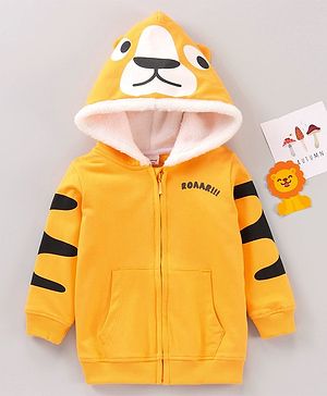 Babyhug Cotton Full Sleeves Hooded Sweatshirt Multiprint - Yellow