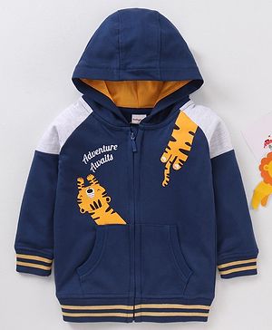 Babyhug Cotton Knit Full Sleeves Hooded Sweatshirt Text Print - Navy Blue - 6-9m Blue