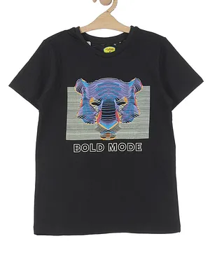 Lil Lollipop Half Sleeves Bold Mode Animal Printed Tee - Black
