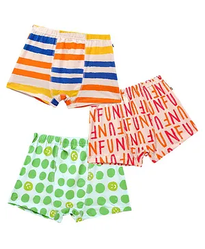 Plan B Pack Of 3 100% Cotton Silvadour Antimicrobial Finish Stripes & Text Printed Boxers - Multi Color