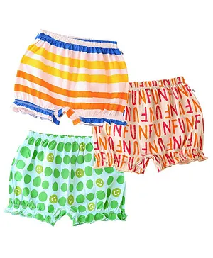 Plan B Pack Of 3 100% Cotton Silvadour Antimicrobial Finish Stripes & Text Printed Bloomers - Multi Color