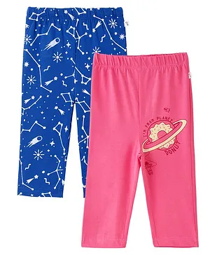 Plan B Pack Of 2 Astro Love Constellations & Donut Planet Printed Space Theme Capris - Royal Blue & Dark Pink