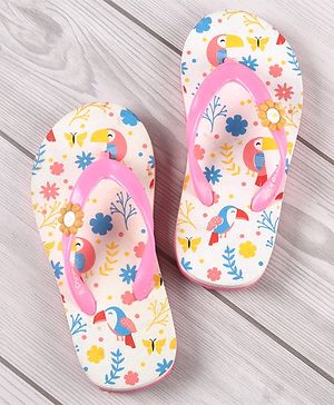 Pine Kids Flip Flops Floral Print- Pink White