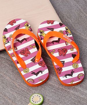 Pine Kids Slip On Flip Flops Dogs & Stripes Print - Orange