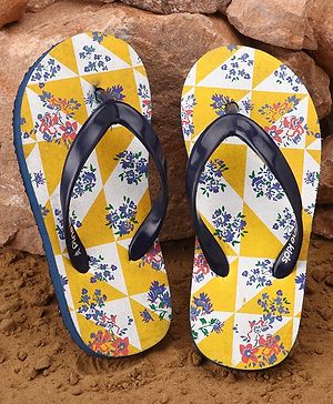 Pine Kids Slip On Flip Flops Floral Print - Yellow Navy Blue