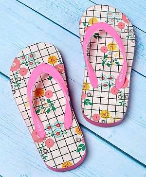 Pine Kids Slip On Flip Flops Floral Print - Pink White