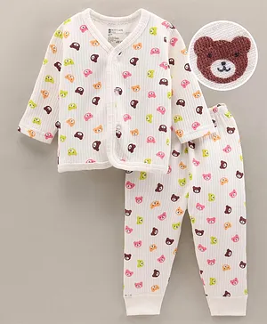 Bodycare Full Sleeves Anti Bacterial Inner Wear Thermal Set Bear Print- Off White