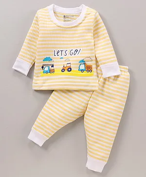 Bodycare Full Sleeves Antibacterial Thermal Tee with Pajama Stripes Print - Yellow and White