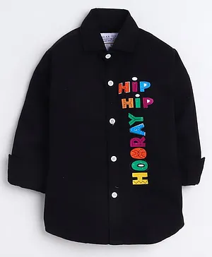 Polka Tots Full Sleeves Text Placement Printed Shirt - Black