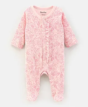 Babyoye Cotton Full Sleeves Sleepsuit Floral Print - Pink