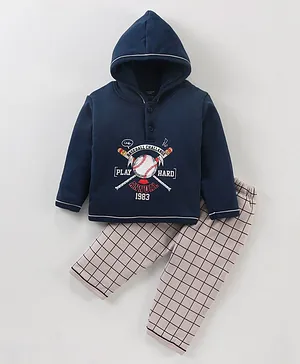 Cucumber Full Sleeves Hooded T-Shirt and Lounge Pants Multiprint - Navy Blue