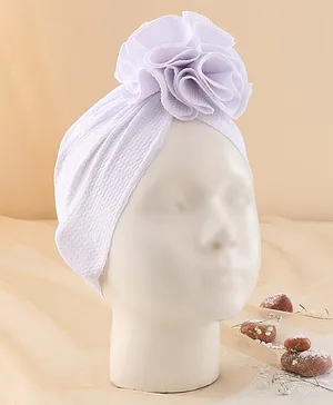KIDLINGSS Flower Applique Detailed Textured Turban Style Cap - White