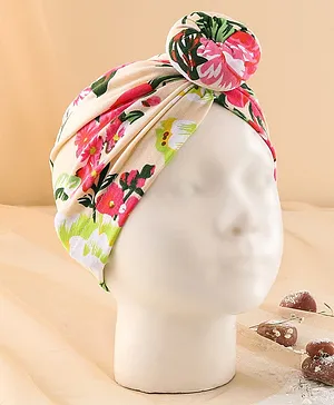 KIDLINGSS Floral Printed Turban Style Cap - Beige