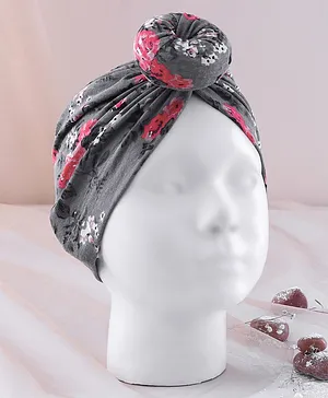 KIDLINGSS Seamless Floral Printed Turban Style Cap - Dark Grey