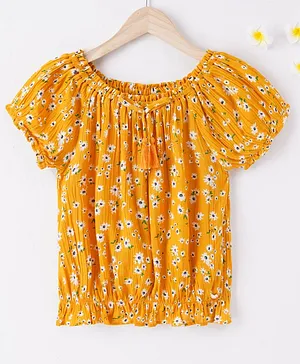 Ed-a-Mamma Sustainable Off Shoulder Top With Elasticated Hem Floral Print - Yellow