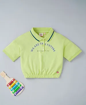Ed-a-Mamma Sustainable Cotton Woven Half Sleeves T-Shirt With Text Printed - Lime