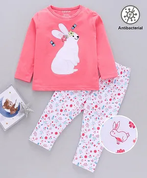 Babyoye 100% Cotton With Anti-Bacterial Finish Full Sleeves Night Suit Bunny Embroidered - Pink