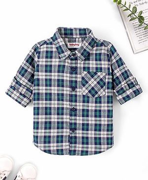 Babyhug Cotton Full Sleeves Checked Shirt- Navy Green